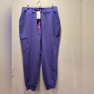 NWT Figs Lavendar Jogger Scrub Pants with Pink Drawstring